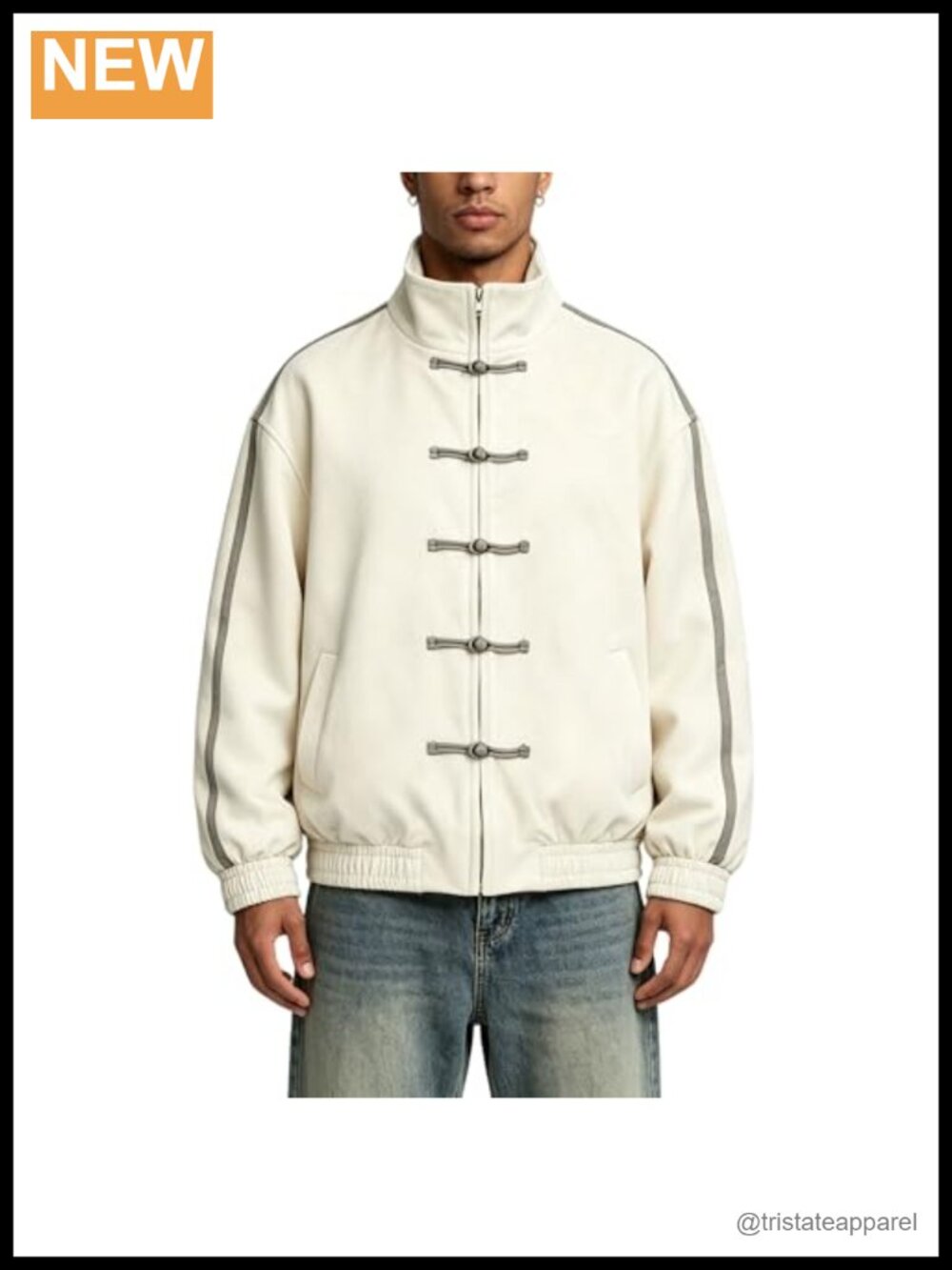 Faux Suede Chinese Style Jacket Stand Collar Zip Up Oversized Outerwear